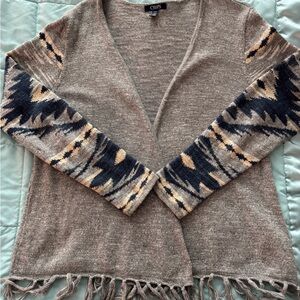 Chaps Tan and Blue Patterned Sweater